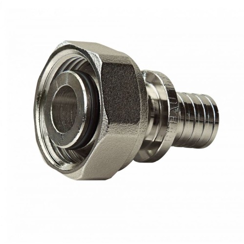 Соединитель латунный Дн 20-3/4" никелированный для PE-X труб под евроконус с накидной гайкой RAUTITAN Rehau в Тюмени