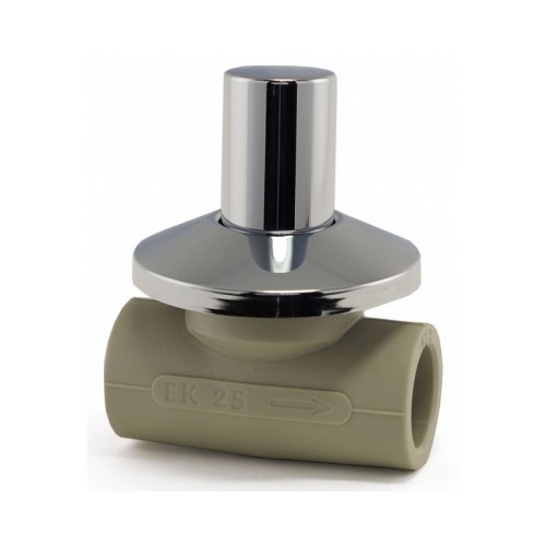 Кран полипропиленовый PP-R запорный прямой стандартнопроходной с внутренней пайкой серый ручка-вентиль Ру 10 Wavin Ekoplastik 20 мм ГОСТ 32415-2013 в Тюмени