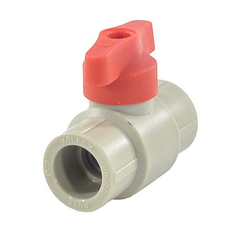 Кран полипропиленовый PP-R запорный прямой стандартнопроходной с внутренней пайкой серый ручка-бабочка Ру 25 VALFEX 20 мм ГОСТ 32415-2013 в Тюмени