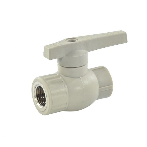 Кран полипропиленовый PP-R запорный прямой полнопроходной с внутренней пайкой серый ручка-рычаг Ру 25 Prime Pro Aqua 20 мм ГОСТ 32415-2013 в Тюмени